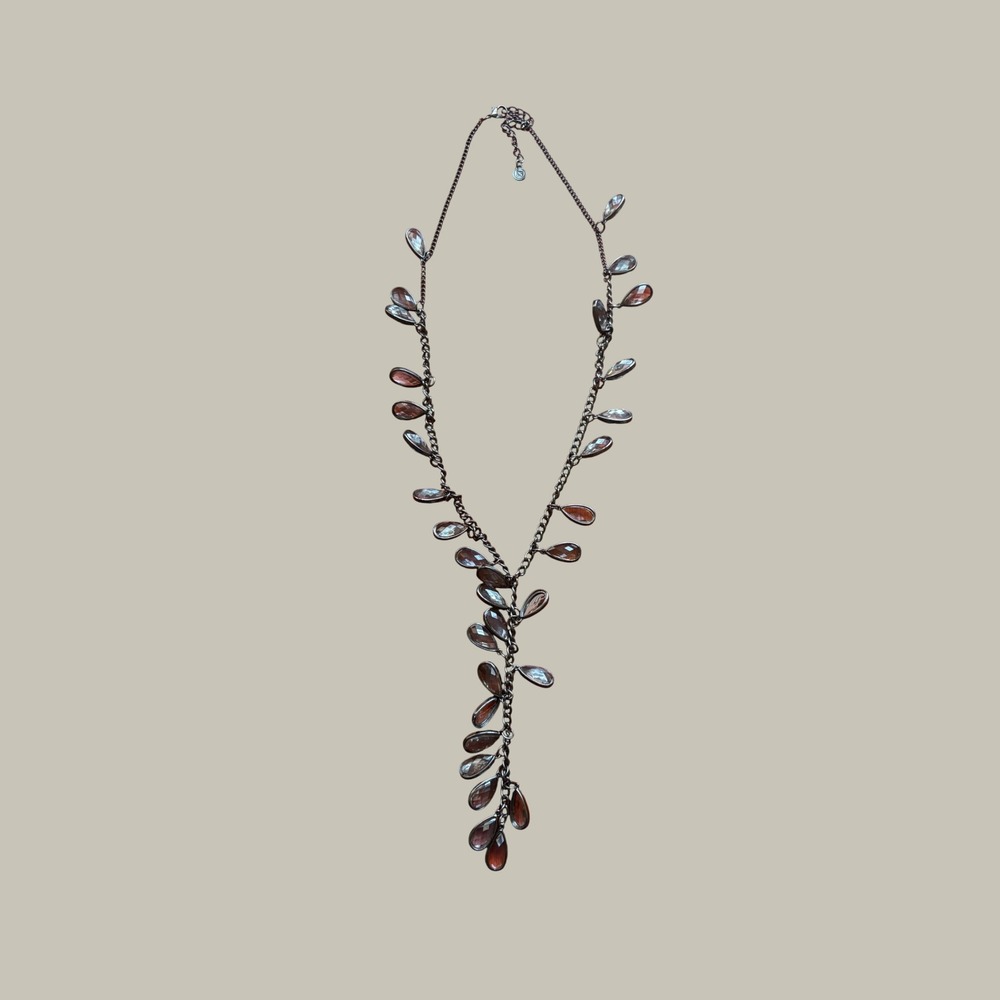 Simple Vera Wang Gunmetal Smoky Grey Teardrop Glass Y-Dropβ Statement Necklace
